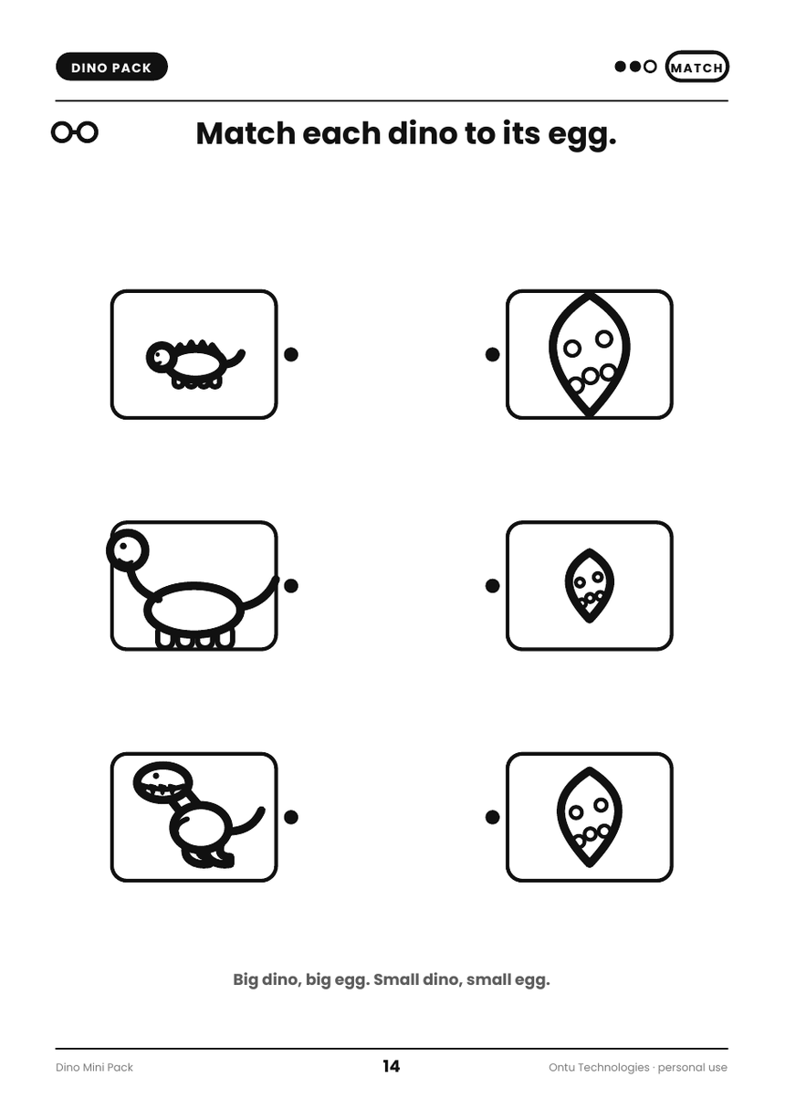 Matching by size and pattern — quiet early logic practice.