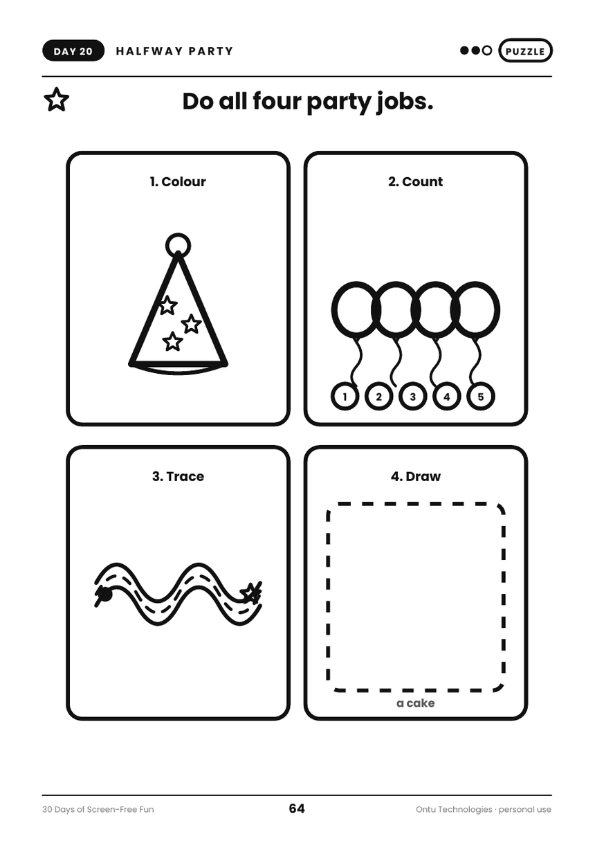 A four-job celebration page for reaching the middle of the adventure.