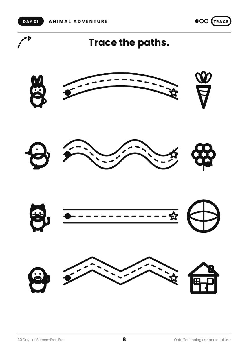 Guided pencil control — curves, waves, straight lines and zig-zags.